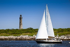 Sailboat Passes One of the Cape Ann Lights on Thacher Island